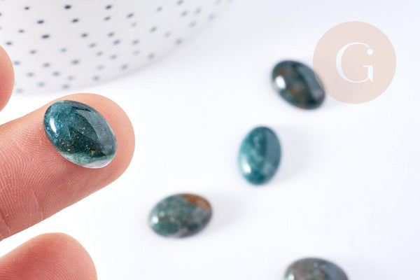 Cabochon ovale agate verte naturelle 14x10mm, x1 (G8669)