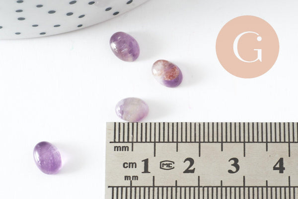Cabochon ovale améthyste naturelle 8x6mm, création bijoux pierre naturelle, x1 (G10181)