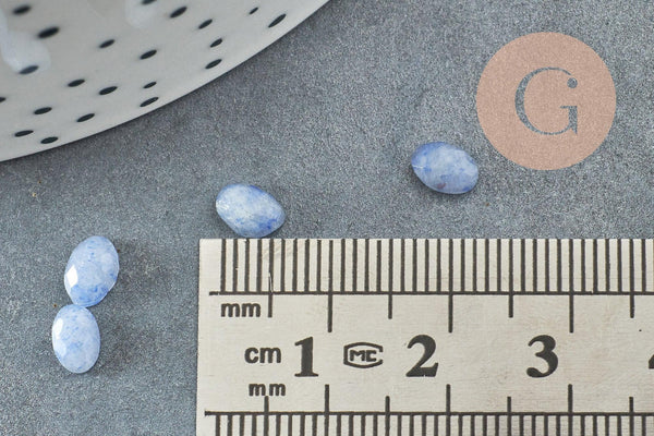 Cabochon ovale aventurine bleue naturelle à facettes 6x4mm, x1 (G8648)