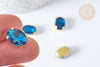 Cabochon ovale cristal bleu intense avec serti en laiton doré 14x10mm, x5 (G8115)
