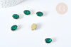 Cabochon ovale cristal vert emeraude avec serti en laiton doré 14x10mm, x5 (G8113)