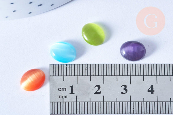 Cabochon ovale dôme verre oeil de chat multicolore 8x10mm, x10 (G8702)