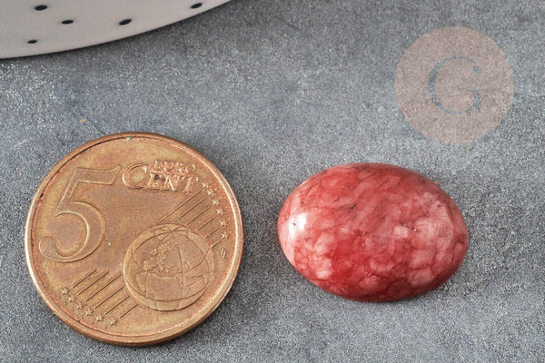 Cabochon ovale jade marbré rouge 18x13mm, x1 (G2923)