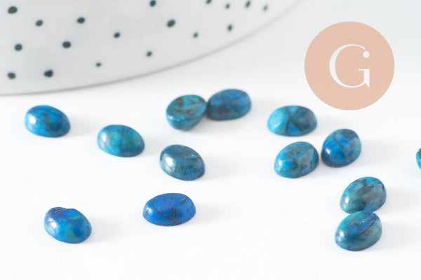 Cabochon ovale jade naturel bleu marbré 8x6mm, x1 (G10120)