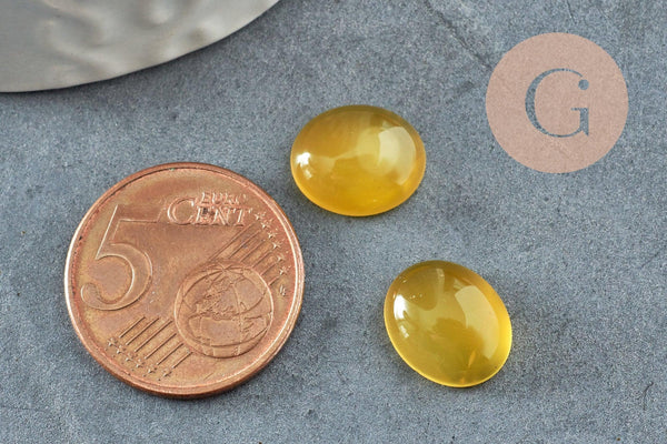 Cabochon ovale jade naturel teinté jaune 12x10mm, x1 (G9514)