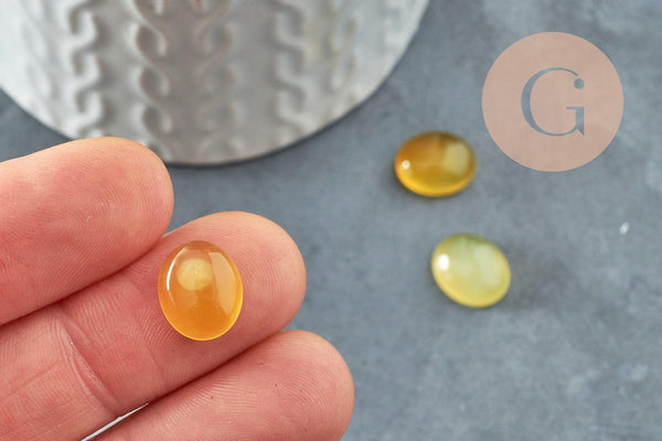 Cabochon ovale jade naturel teinté jaune 12x10mm, x1 (G9514)