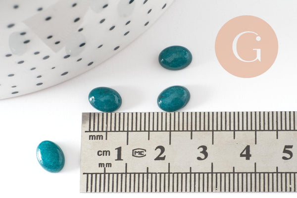 Cabochon ovale jade naturel turquoise marbré 8x6mm, x1 (G10123)