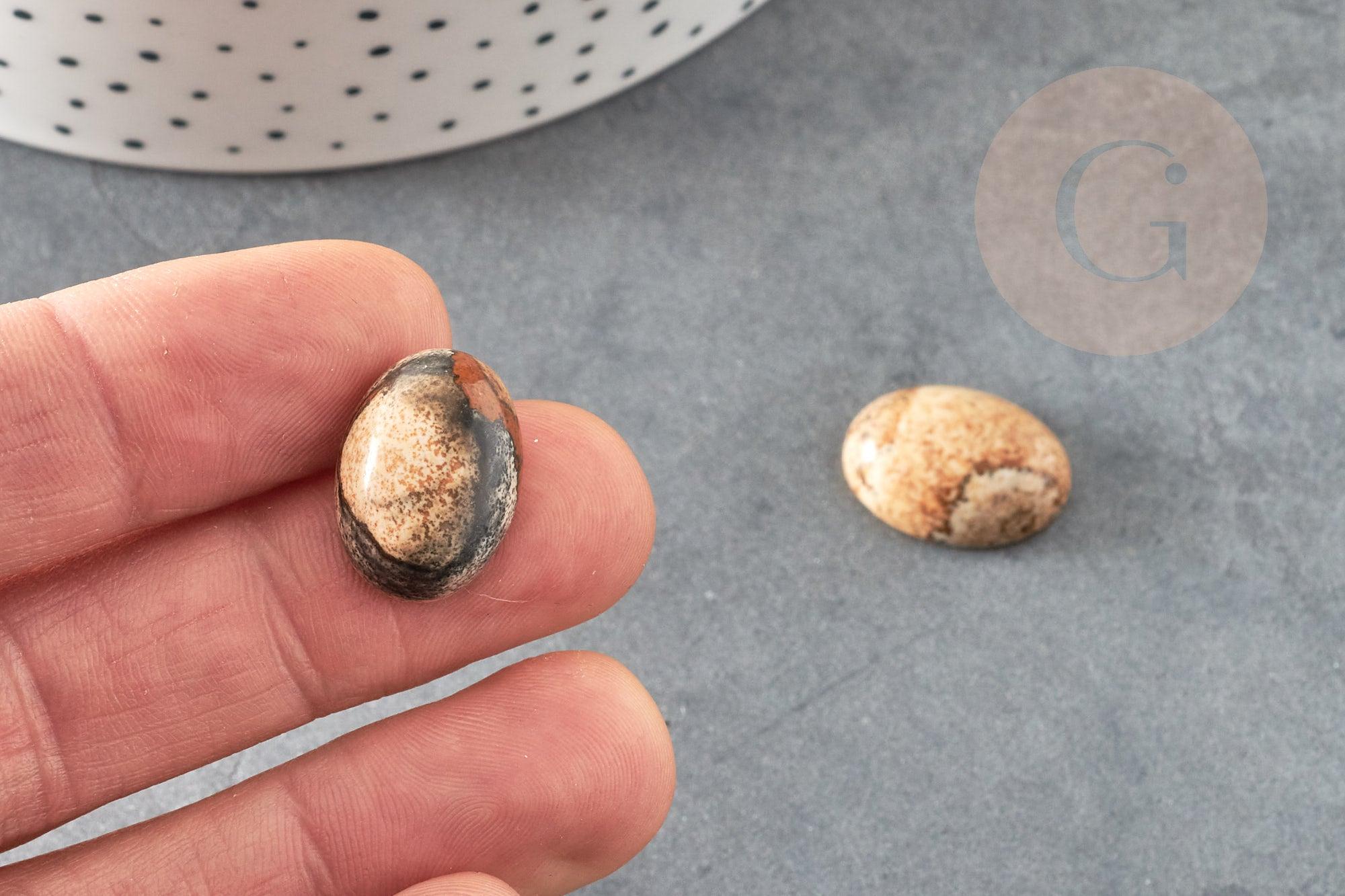 Cabochon ovale jaspe paysage naturel 13x18mm, x1 (G2062)