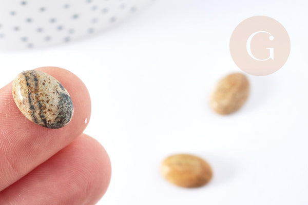 Cabochon ovale jaspe paysage naturel 14x10mm, x1 (G8660)