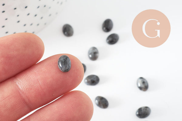 Cabochon ovale larvikite grise naturelle 8x6mm, création bijoux pierre naturelle, x1 (G10178)