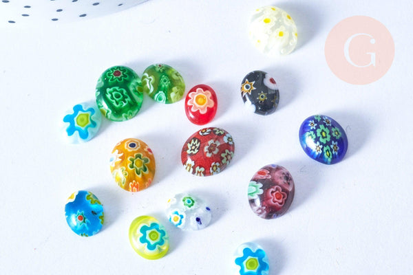 Cabochon ovale millefiori tailles variées 10-14mm, x10 (G8733)