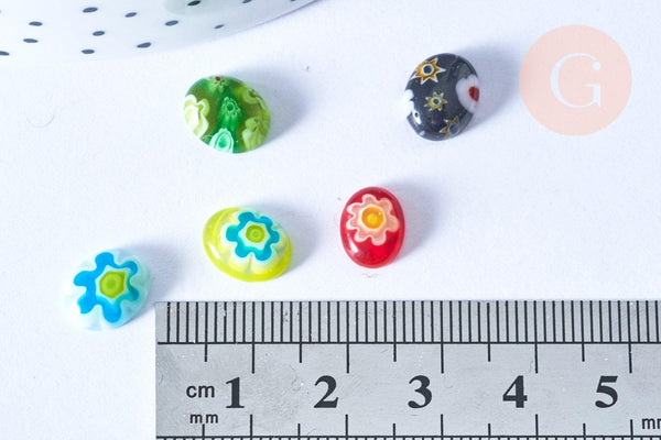 Cabochon ovale millefiori tailles variées 10-14mm, x10 (G8733)