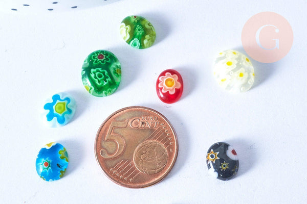 Cabochon ovale millefiori tailles variées 10-14mm, x10 (G8733)