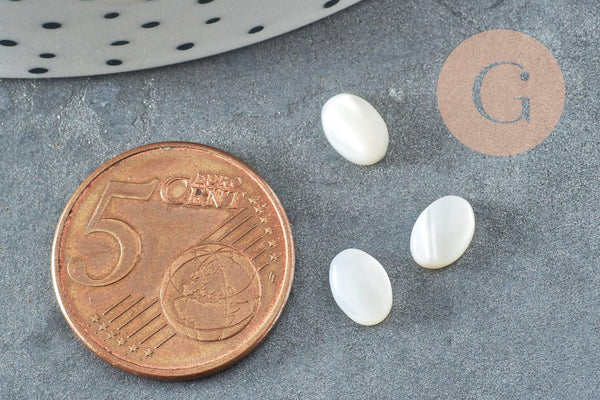 Cabochon ovale nacre blanche naturelle 7x4mm, x1 (G3728)