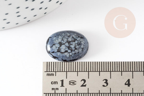 Cabochon ovale obsidienne neige naturelle 20x15mm, x1 (G2229)