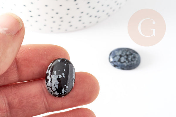 Cabochon ovale obsidienne neige naturelle 20x15mm, x1 (G2229)