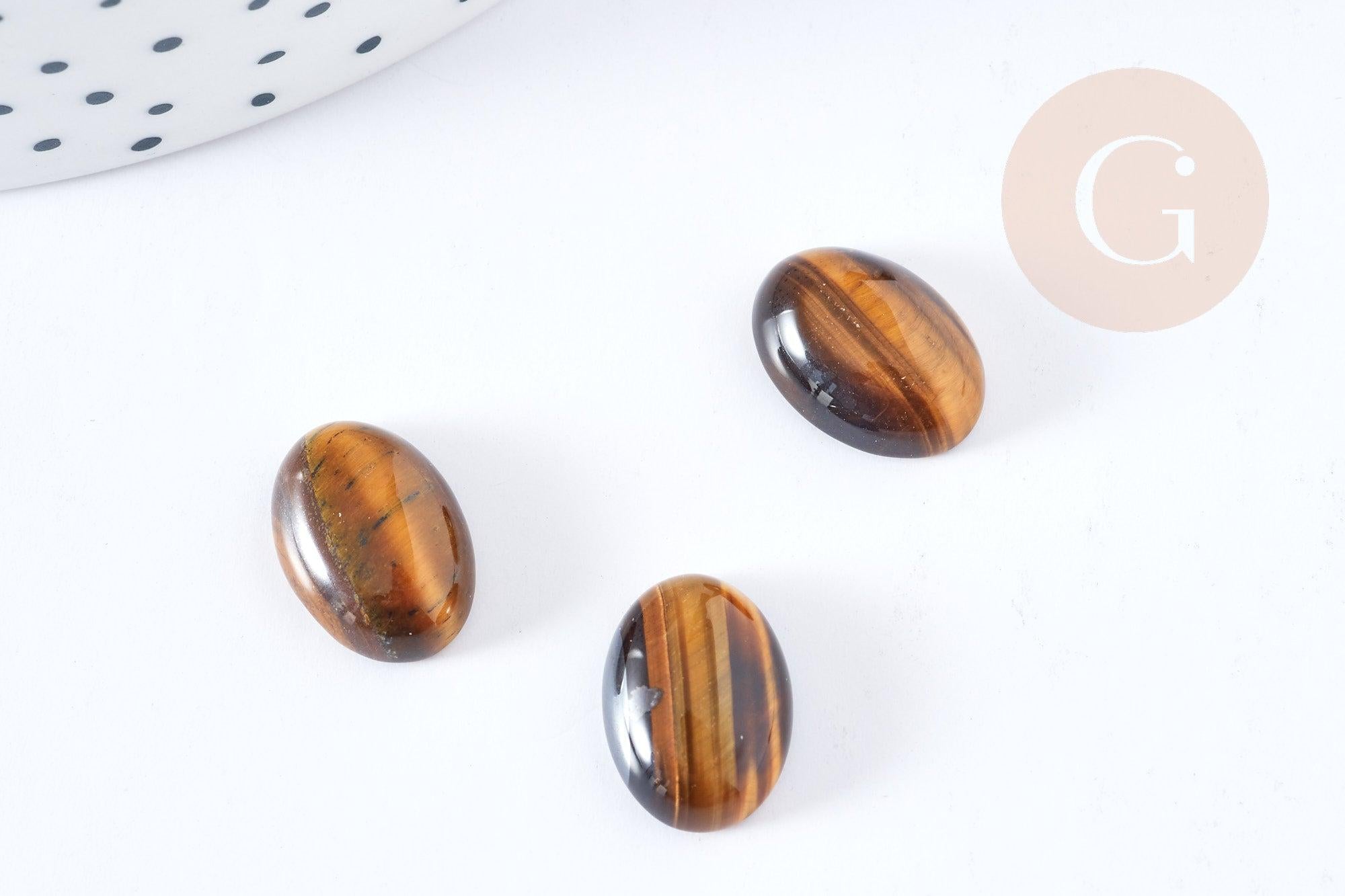 Cabochon ovale œil de tigre marron naturelle 14x10mm, x1 (G8659)
