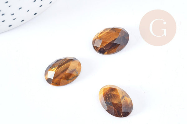 Cabochon ovale oeil de tigre naturel facetté 18x13mm, x1 (G8658)