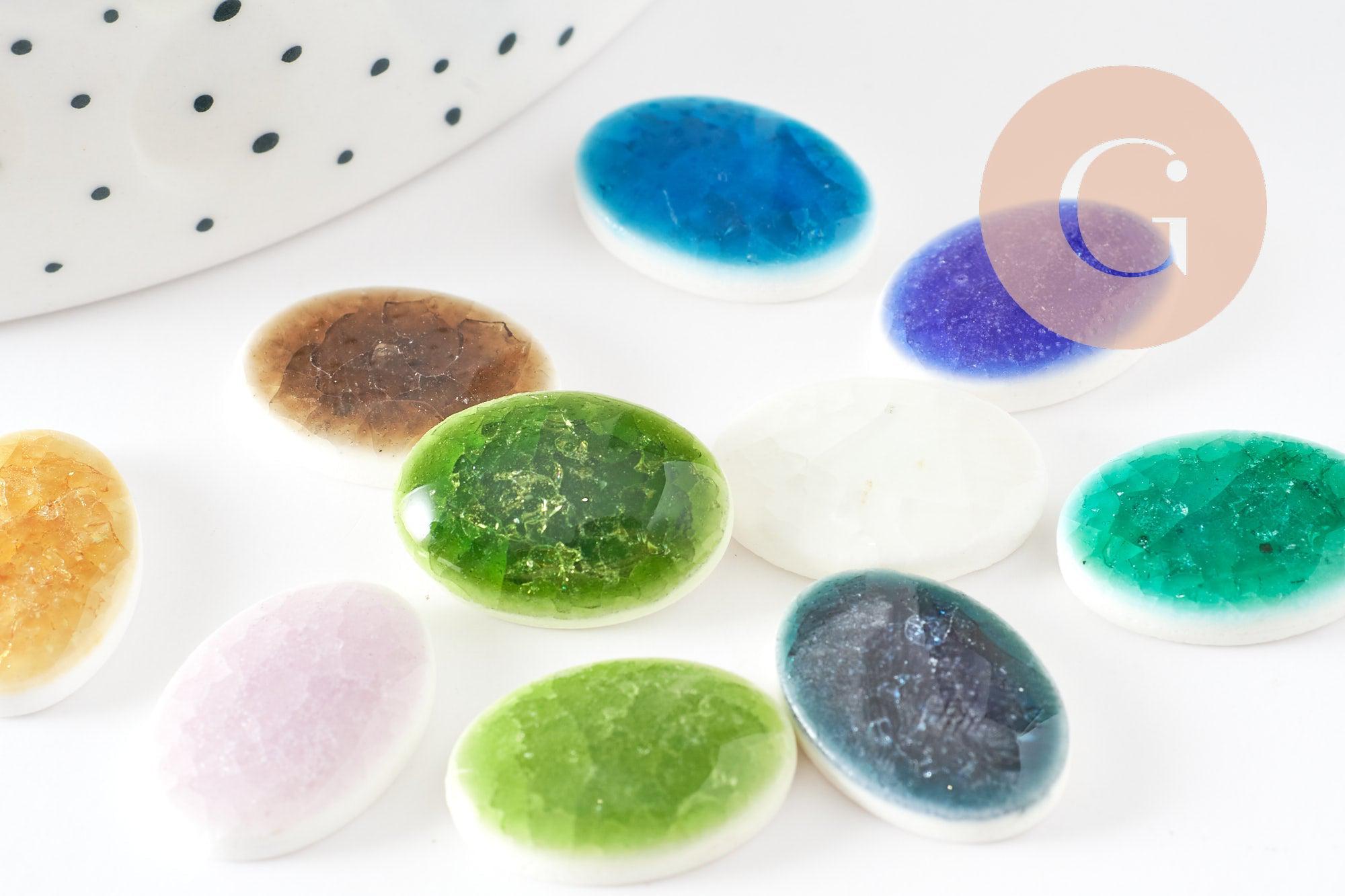 Cabochon ovale porcelaine émaillée multicolore 11mmx9mm, x10 (G0407)