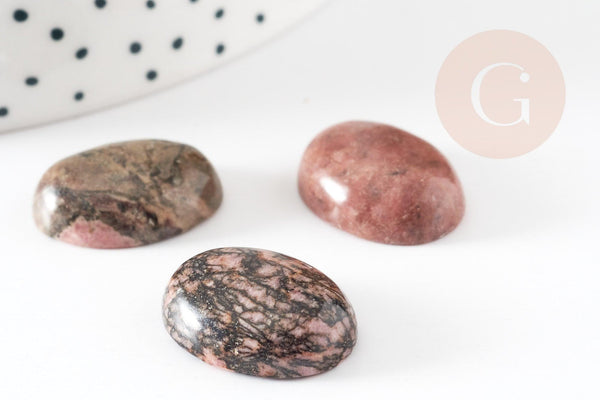 Cabochon ovale rhodonite naturelle 20x15mm, x1 (G2237)