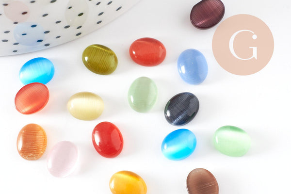 Cabochon ovale verre oeil de chat multicolore 10x8mm, x20 ou x50 (G0125)