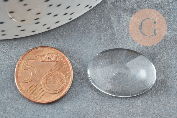 Cabochon ovale verre transparent 25mm, x10 (G0269)