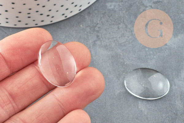Cabochon ovale verre transparent 25mm, x10 (G0269)