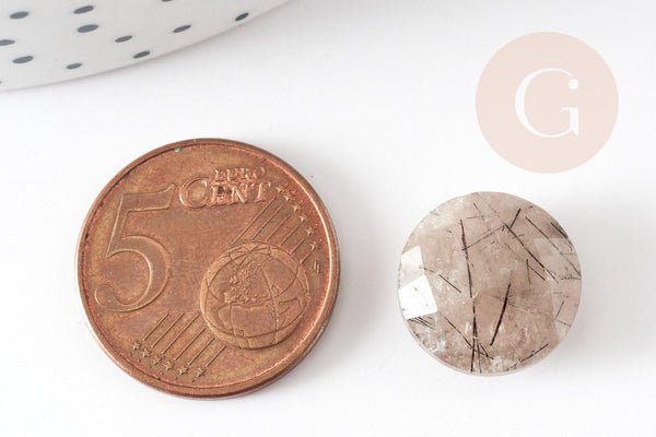 Cabochon quartz rutile à facettes, cabochon rond, Quartz rutile naturel,pierre naturelle, cabochon pierre, 14.5mm, x1 G2263