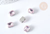 Cabochon rectangle cristal rose clair avec serti en laiton argenté 8x10mm, x5 (G8114)