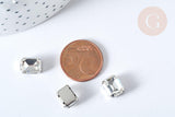 Cabochon rectangle cristal transparent avec serti en laiton argenté 8x10mm, x5 (G8110)