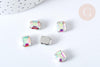 Cabochon rectangle cristal transparent irisé avec serti en laiton argenté 8x10mm, x5 (G8111)