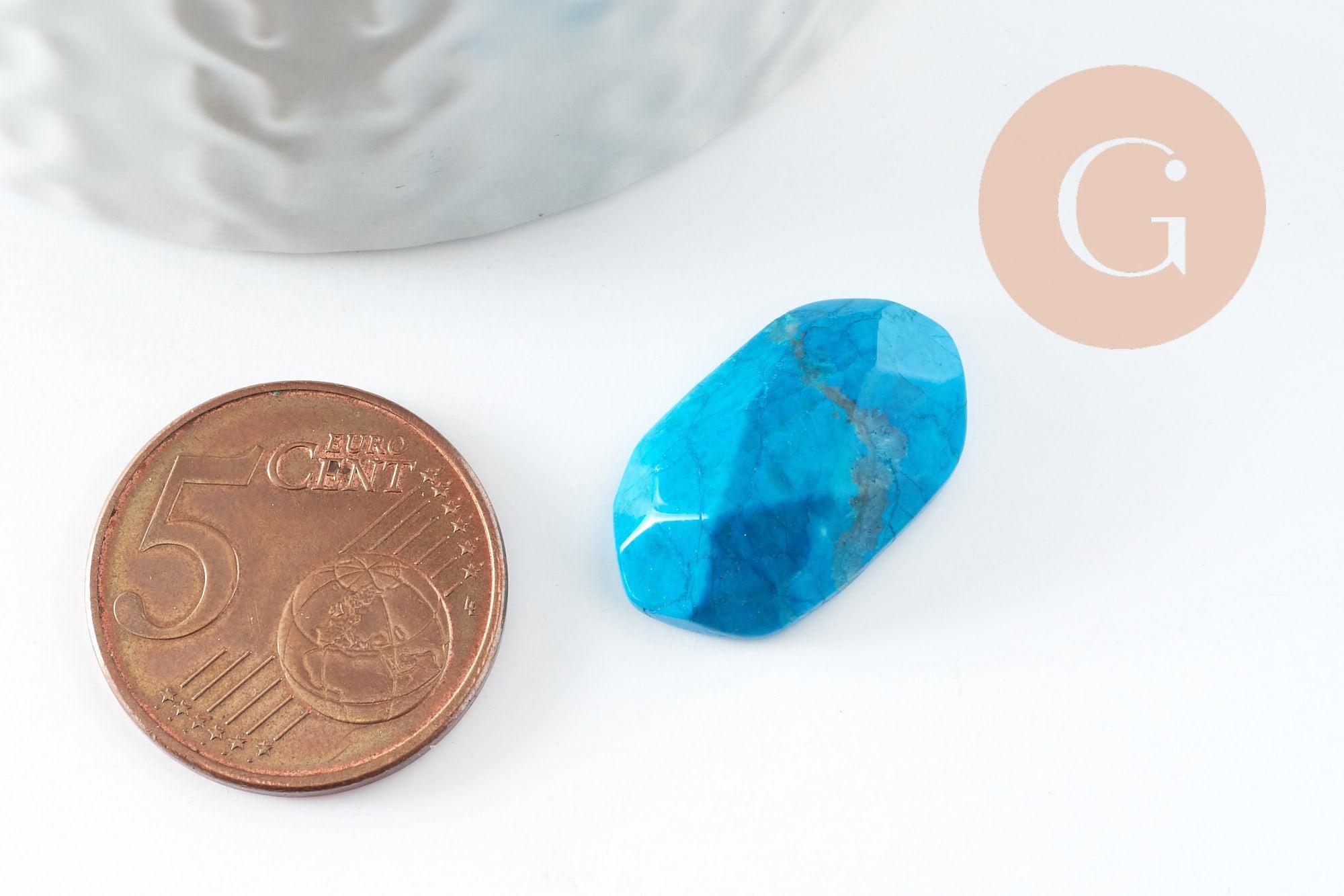 Cabochon rectangle howlite naturelle turquoise facetté 21.5mm, c x1 (G9963)