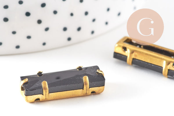 Cabochon rectangulaire cristal noir à coudre 25mm, x1 (G2257)