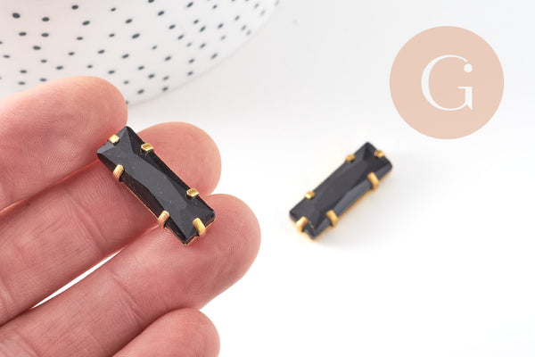 Cabochon rectangulaire cristal noir à coudre 25mm, x1 (G2257)