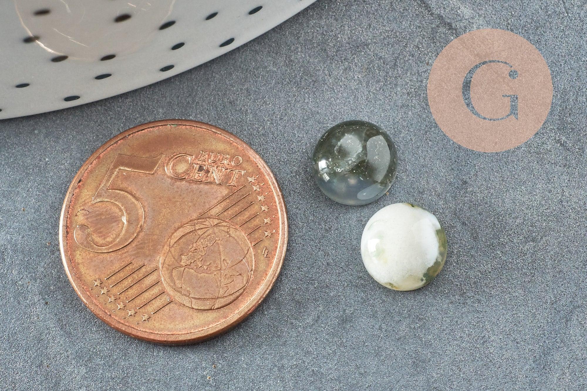 Cabochon rond agate mousse verte 8mm, x1 (G2422)