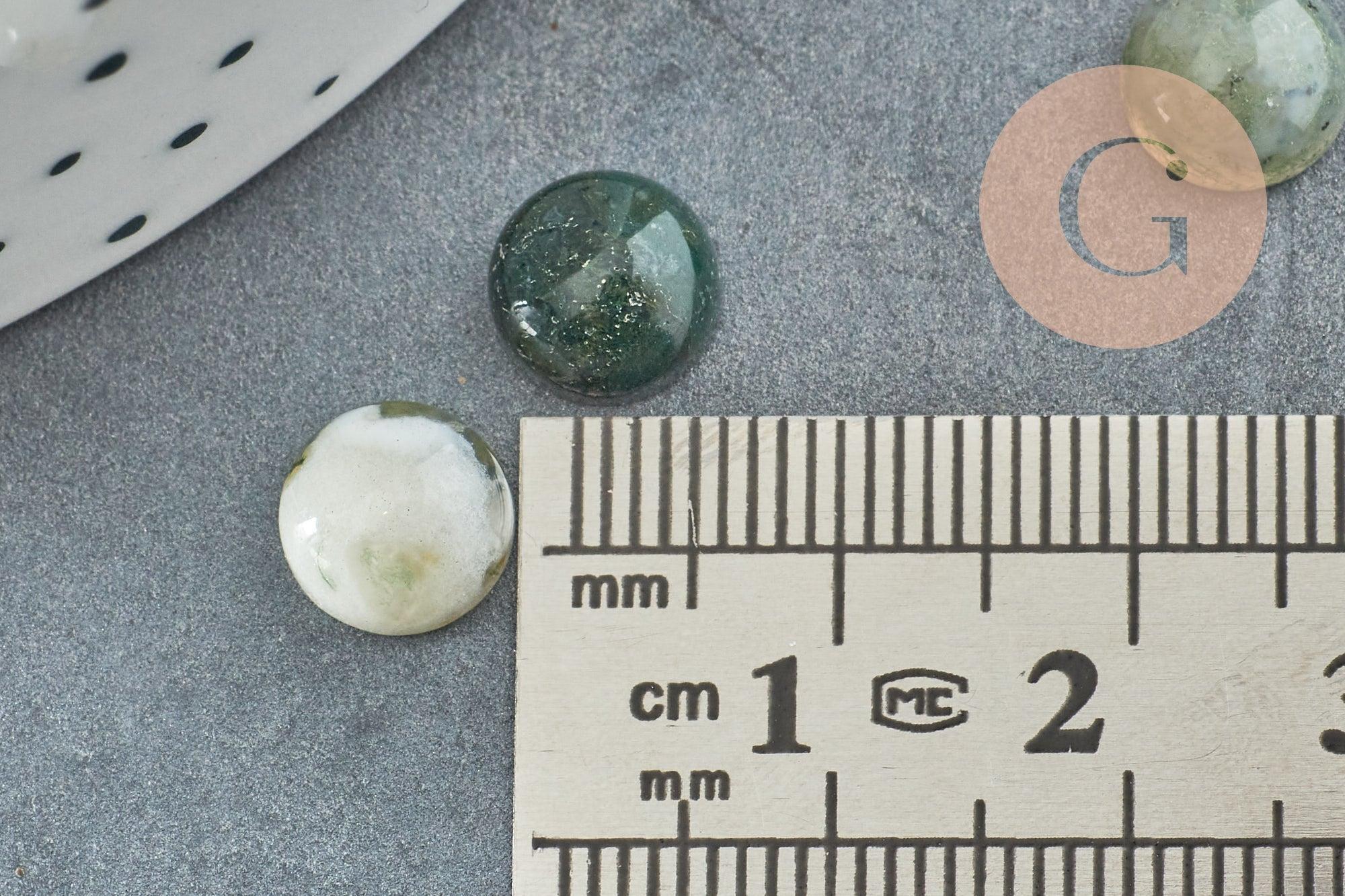 Cabochon rond agate mousse verte 8mm, x1 (G2422)