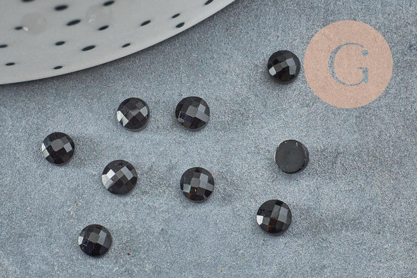 Cabochon rond agate naturelle noire facetté 4mm, x1 (G2276)