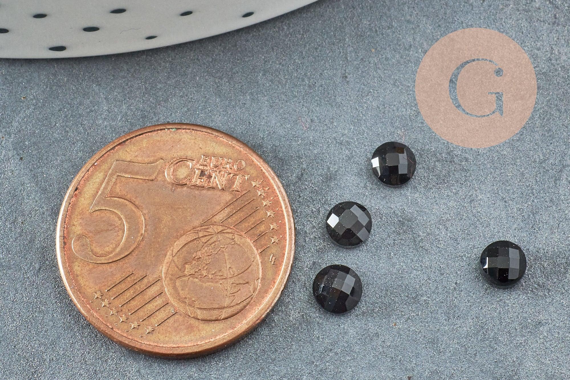 Cabochon rond agate naturelle noire facetté 4mm, x1 (G2276)