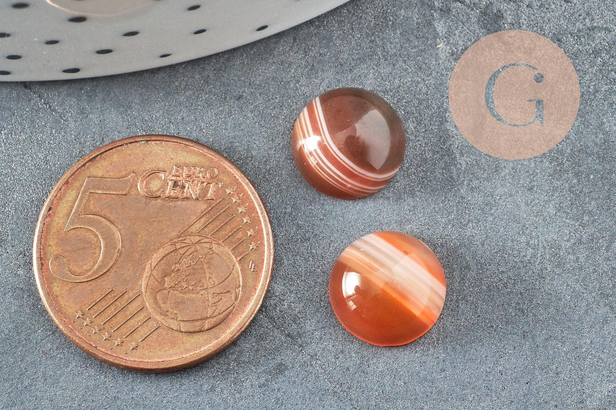 Cabochon rond agate naturelle orange rayée 10mm, x1 (G8603)