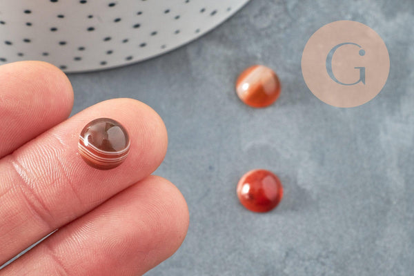Cabochon rond agate naturelle orange rayée 10mm, x1 (G8603)