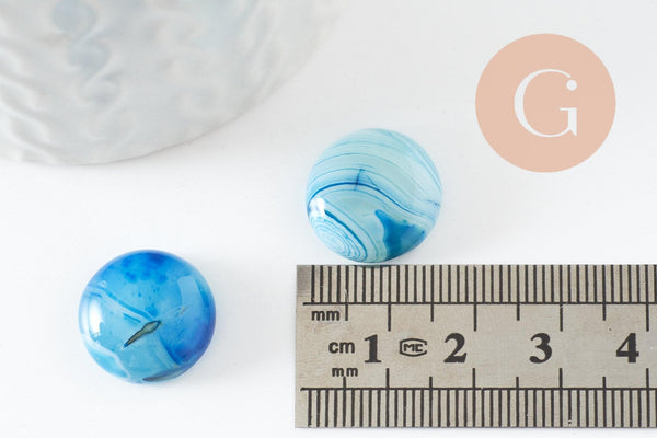 Cabochon rond agate naturelle teinté bleu 16mm, x1 (G9656)
