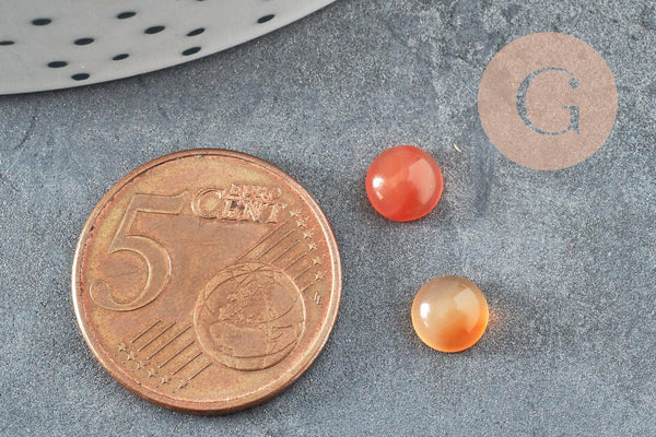 Cabochon rond agate naturelle teintée orange 6mm, x1 (G2590)