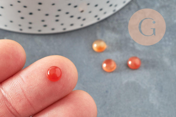 Cabochon rond agate naturelle teintée orange 6mm, x1 (G2590)