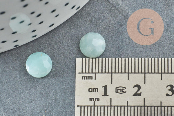 Cabochon rond amazonite bleue naturelle à facettes 8mm, x1 (G5638)