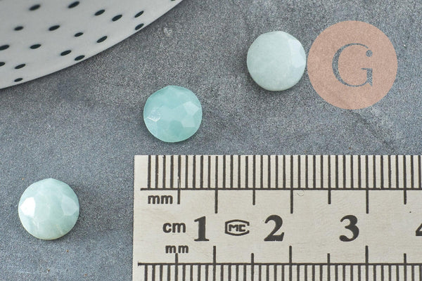 Cabochon rond amazonite de fleurs naturelle à facettes 8mm, x1 (G8686)