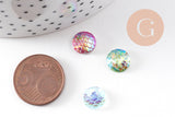 Cabochon rond écailles résine irisée multicolore 10mm, x5 (G7101)