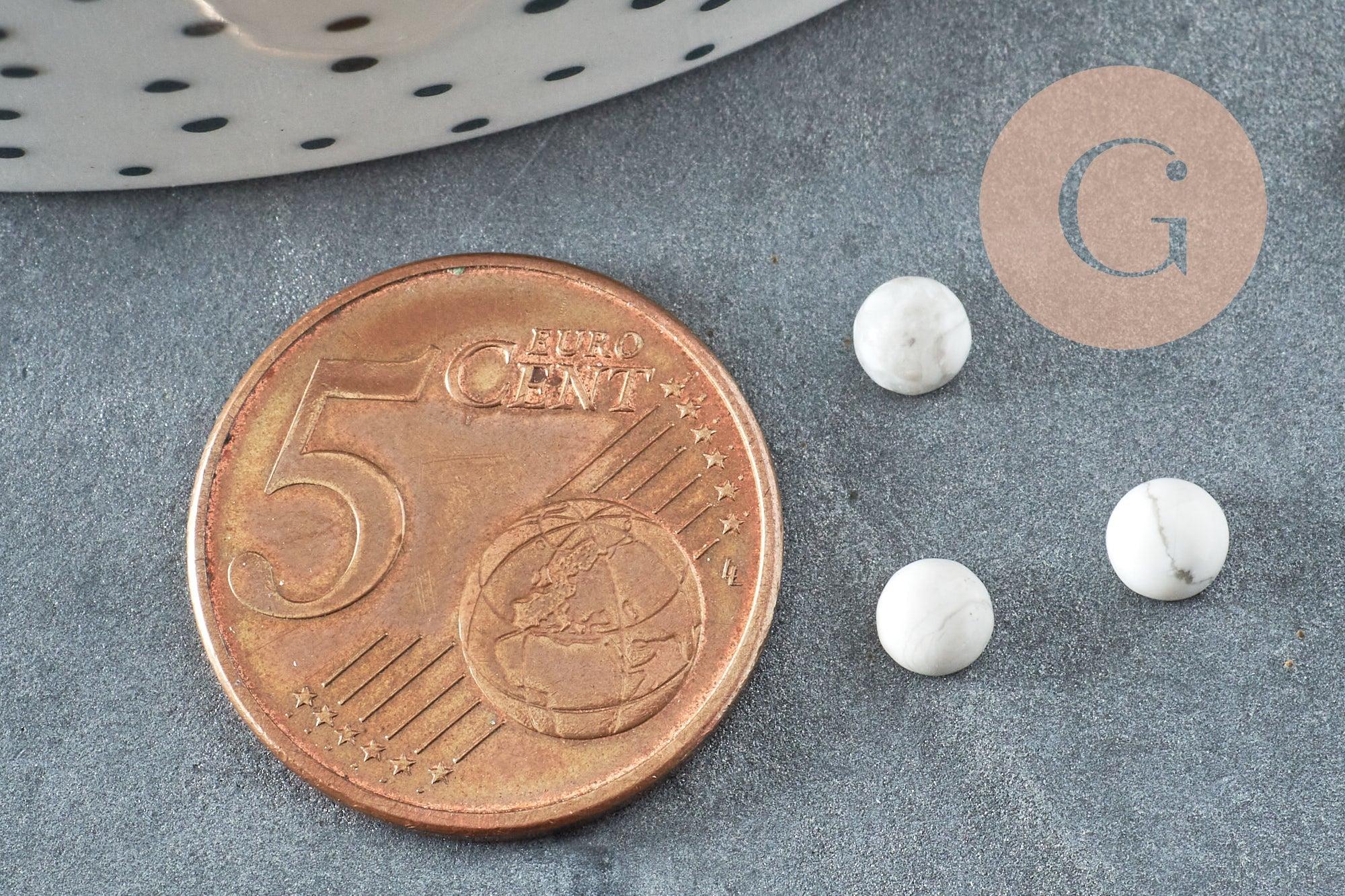 Cabochon rond howlite blanche Naturelle 4mm, x1 (G2968)