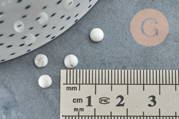 Cabochon rond howlite blanche Naturelle 4mm, x1 (G2968)