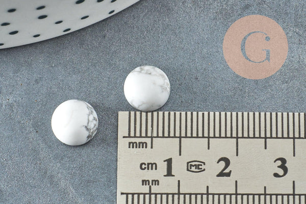 Cabochon rond howlite blanche naturelle 8mm, x1 (G8689)