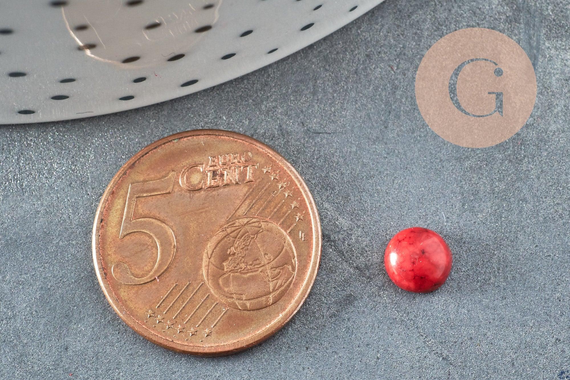Cabochon rond howlite naturelle rouge 6mm, x1 (G3090)